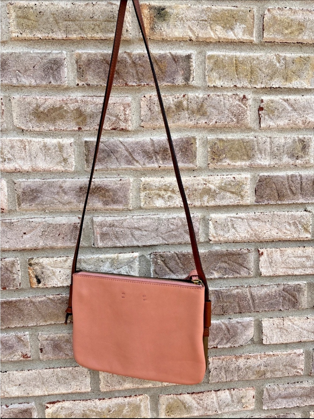 Madewell Simple Crossbody Two-tone Leather Bag in Olive Blush Adjustable Strap
